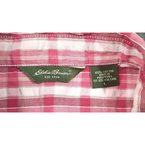 Eddie Bauer Shirt Women's Button Down Short Sleeve Plaid Pink Size Large - Picture 9 of 11